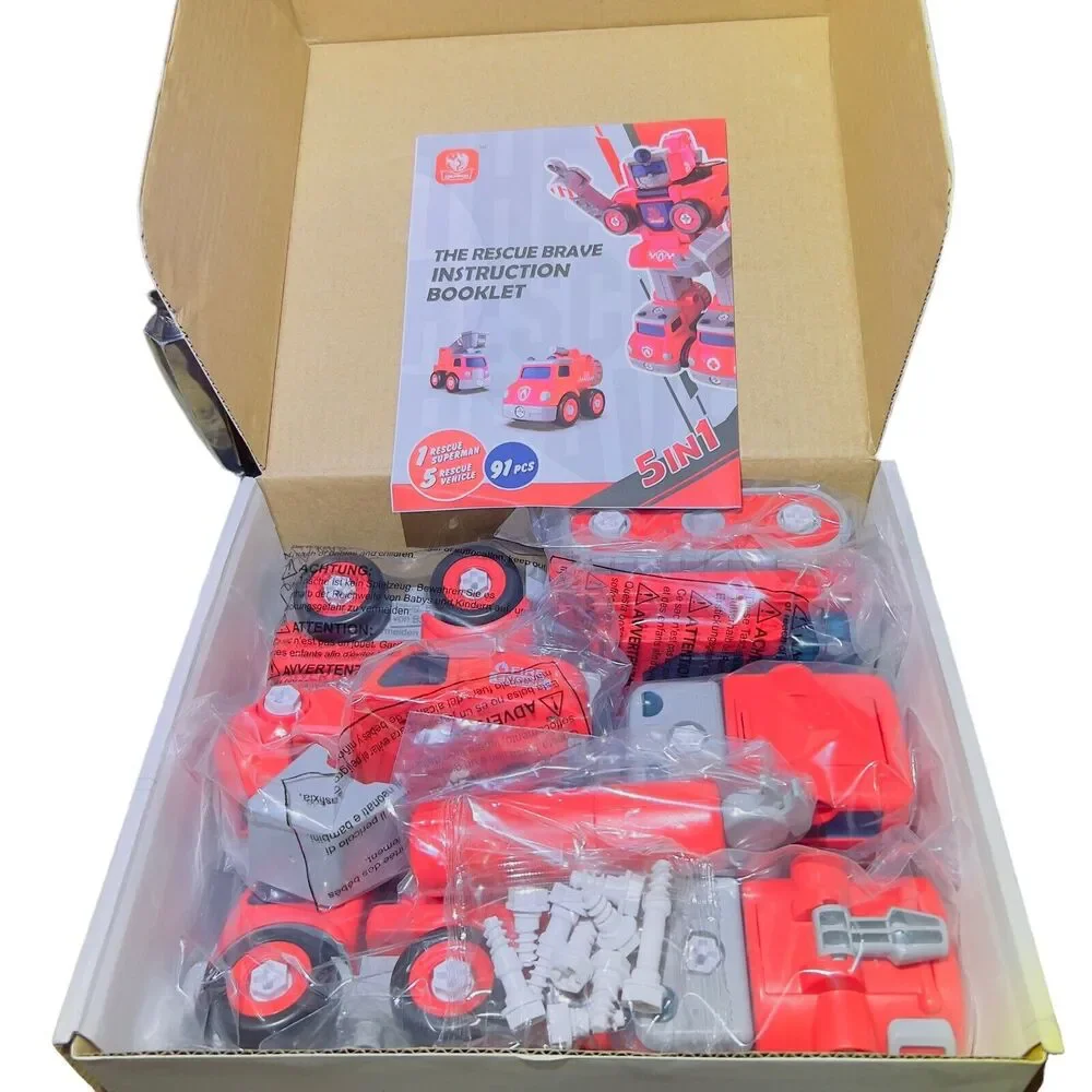 The Rescue Brave Combination & Dissemble STEM -5 in 1 Toy Robot Cars Ages 3+ NEW